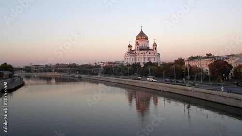 Russia, Moscow, Moskva river and the Cathedral of Christ the Saviour