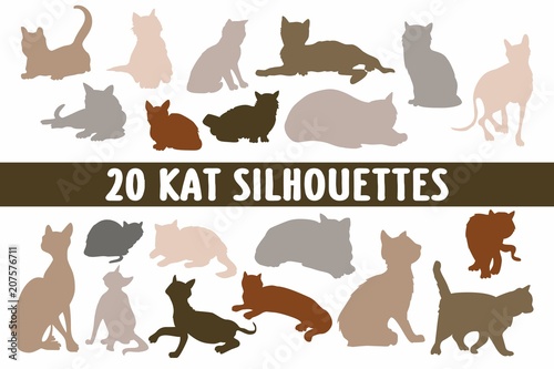 20 Cats Silhouettes various design set