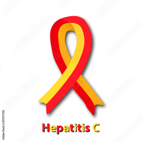 Red yellow ribbon. Virus Hepatitis C. World Hepatitis Day. Vector illustration on isolated background