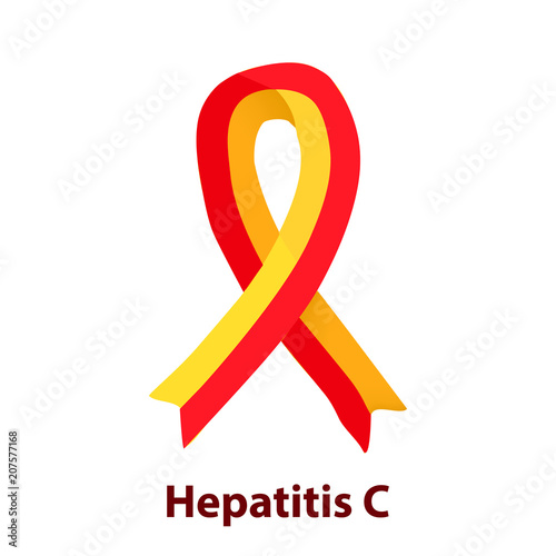 Red yellow ribbon. Virus Hepatitis C. World Hepatitis Day. Vector illustration on isolated background.