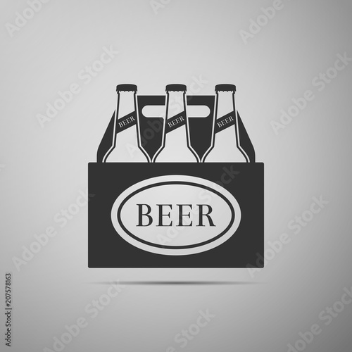 Pack of beer bottles icon isolated on grey background. Case crate beer box sign. Flat design. Vector Illustration