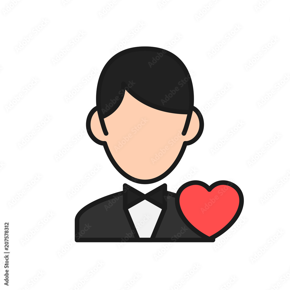groom icon. man bridal with love graphic for wedding concept illustration design. simple clean colored symbol.