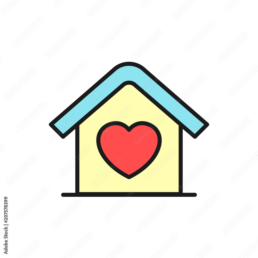 home with love icon for wedding illustration concept design. simple clean colored symbol.