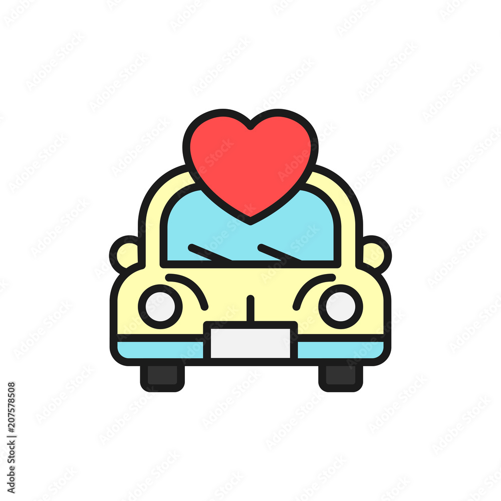 wedding car icon with love illustration. simple clean colored symbol. wedding car icon with love illustration. simple clean colored symbol.