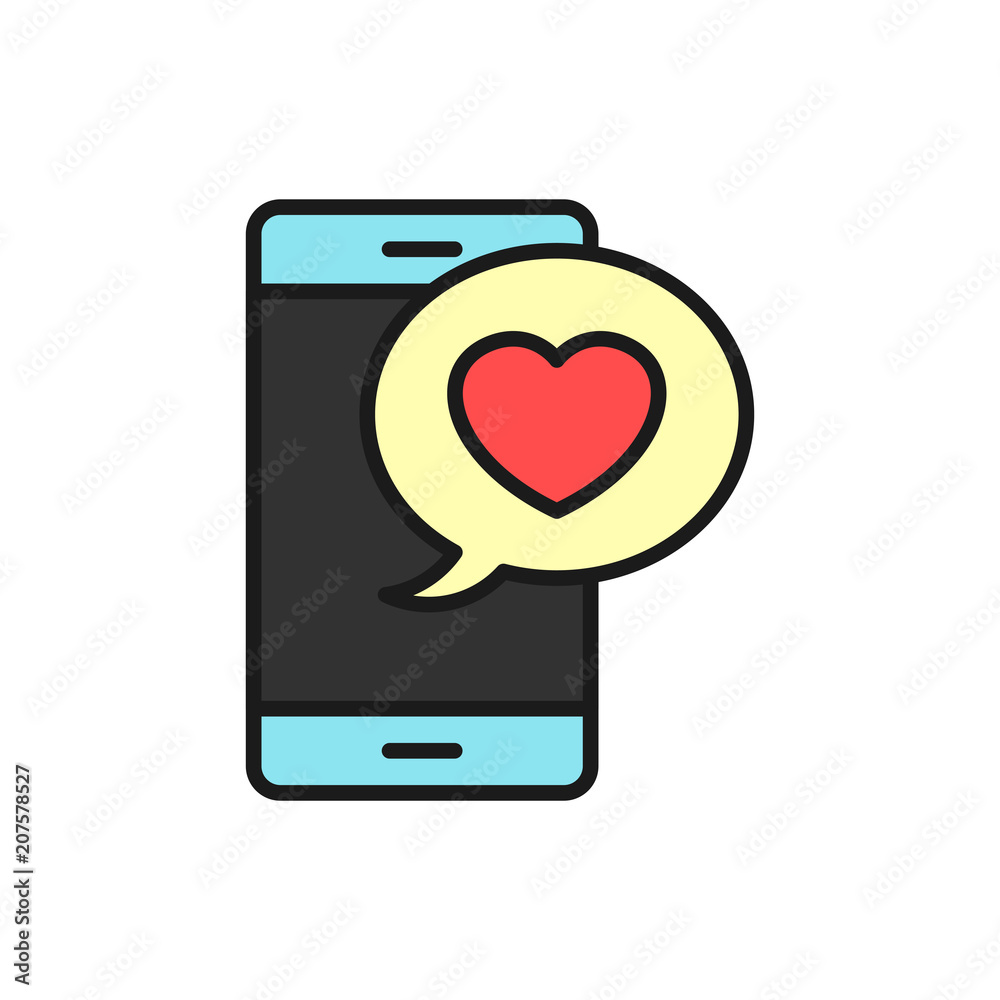 love chatting icon. smartphone with heart emoji illustration. smple colored symbol. love chatting icon. smartphone with heart emoji illustration. smple colored symbol.