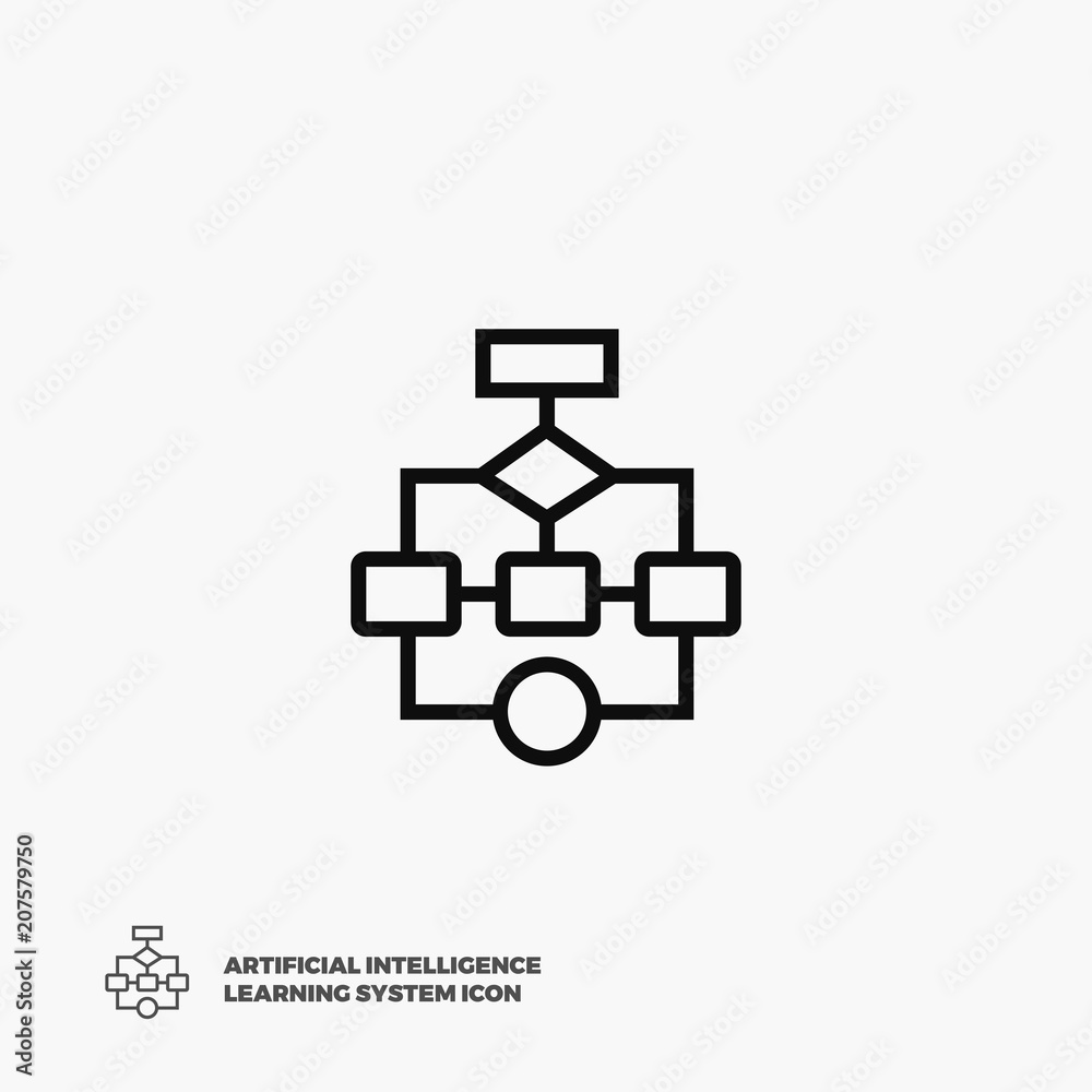 Flow chart Vector Icon. Flat Pixel Perfect Flowchart Linear Icon. Artificial intelligence learning system outline Icon Concept. Flow chart Vector Icon. Flat Pixel Perfect Flowchart Linear Icon. Artificial intelligence learning system outline Icon Concept.