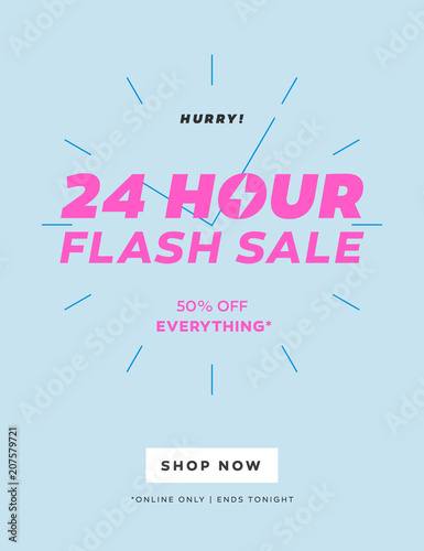 24 HOUR Flash Sale Limited Offer Banner. Special Discount Offer Email Template. Trendy Color. Promo Discount Coupon, Flyer, Banner. 24 Hour Limited Sale Offer Shop Now Newsletter Template.
