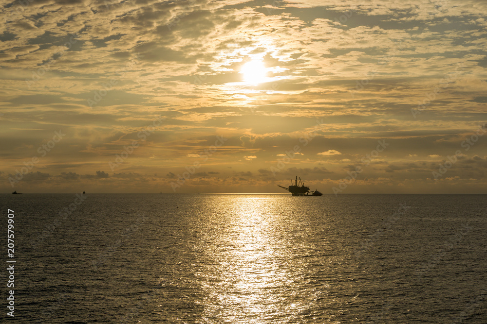 Morning seascape scenery at oil field