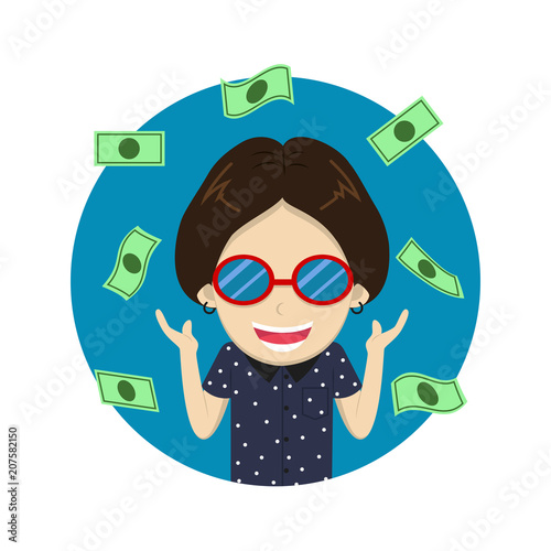 Character cartoon happy rich man with a lot money - Vector illustration