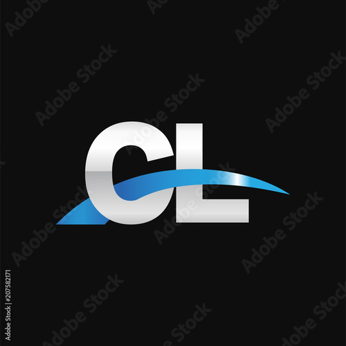 Free Download Initial letter CL, overlapping movement swoosh logo, metal silver blue color on black background - GFXLoad
