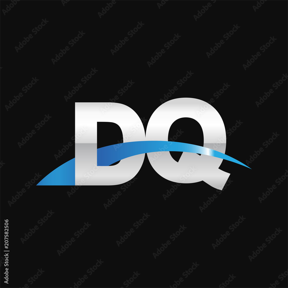 Initial letter DQ, overlapping movement swoosh logo, metal silver blue color on black background Initial letter DQ, overlapping movement swoosh logo, metal silver blue color on black background