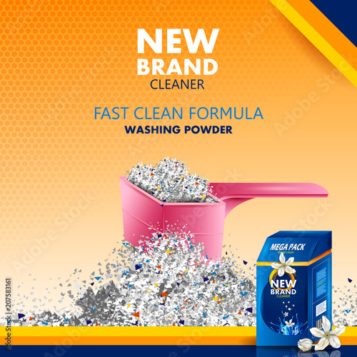 Advertisement banner of stain and dirt remover powder laundry detergent for clean and fresh cloth