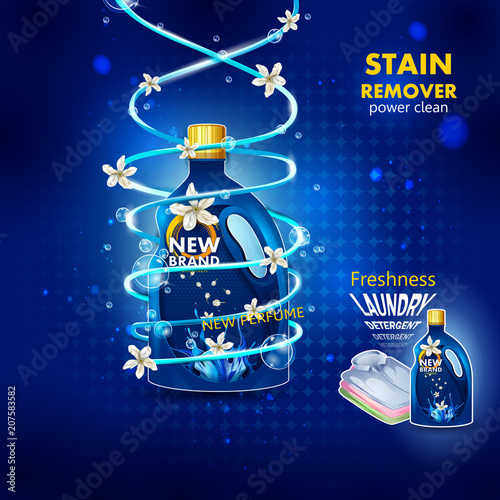 Advertisement banner of stain and dirt remover liquid laundry detergent for clean and fresh cloth