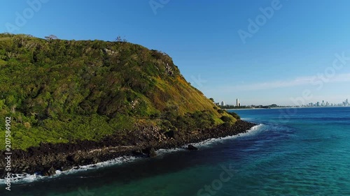 Gold Coast, Queensland/Australia - 16 May 2018 - Aerial drone footage above Tallebudgera Creek and Burleigh Heads National Park looking towards Surfers Paradise.  photo