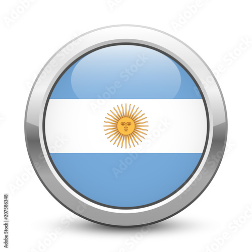Argentina - shiny metallic button with national flag. Argentinean symbol isolated on white background. Vector EPS10