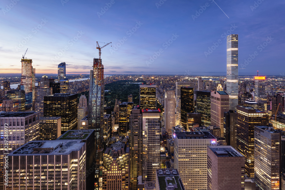 Skyline of Manhattan and Central Park during Blue Hour