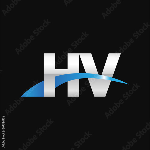Initial letter HV, overlapping movement swoosh logo, metal silver blue color on black background