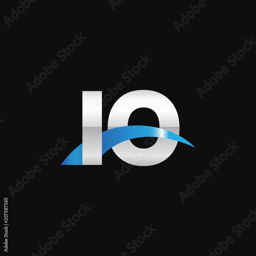 Initial letter IO, overlapping movement swoosh logo, metal silver blue color on black background