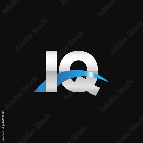 Initial letter IQ, overlapping movement swoosh logo, metal silver blue color on black background