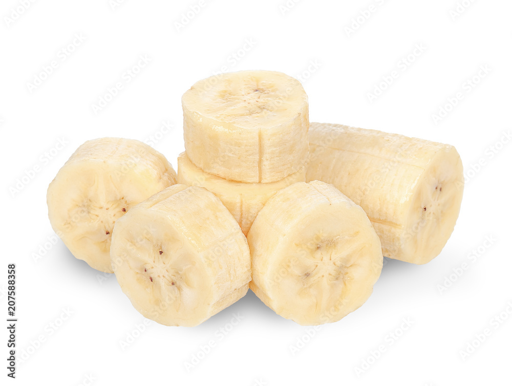 Slice banana isolated on white with clipping path