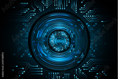 binary circuit board future technology, blue cyber security concept background, abstract hi speed digital internet.motion move blur. eye pixel 