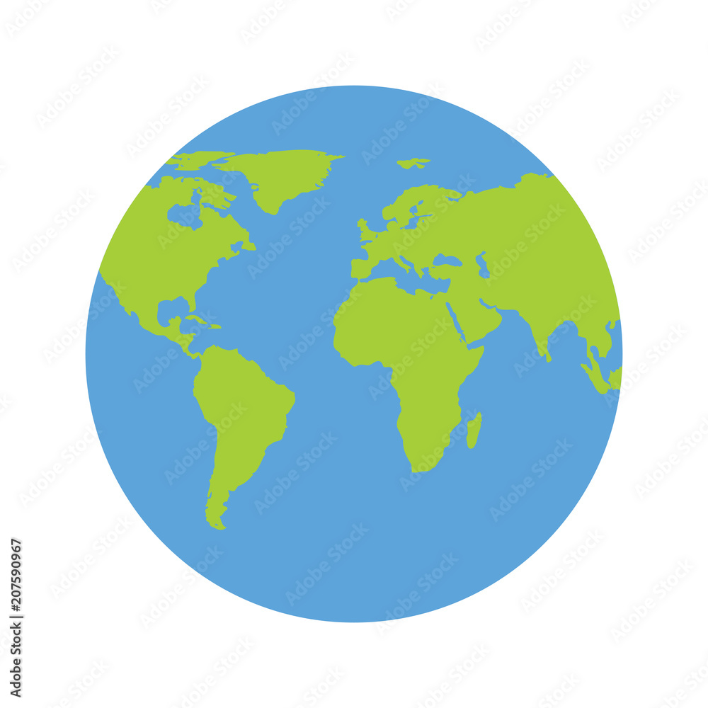 Earth icon, globe in trendy flat style isolated on white background. Earth planet world map. Vector.