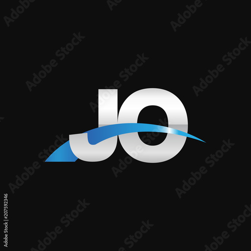Initial letter JO, overlapping movement swoosh logo, metal silver blue color on black background