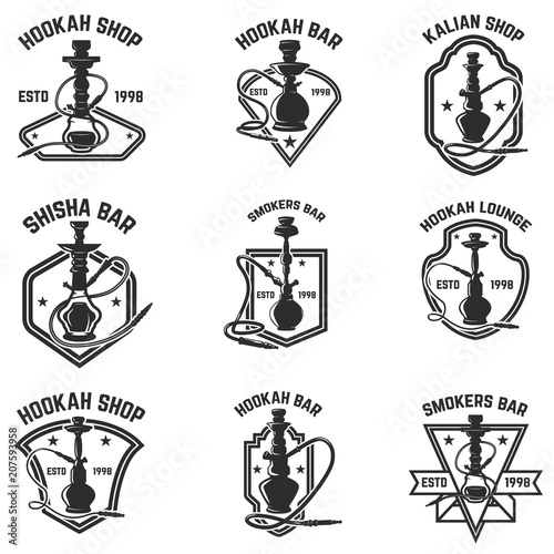 Set of hookah bar emblems. for logo,label, sign, badge.
