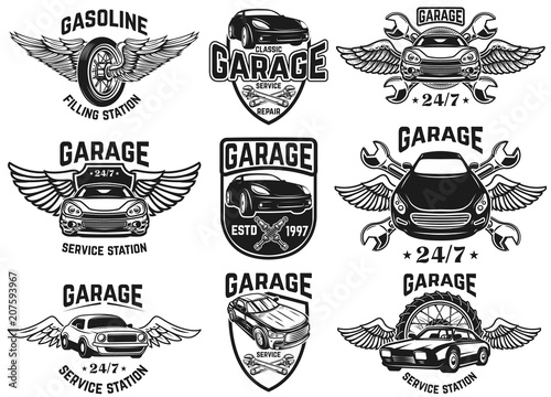 Set of emblems for car repair, garage, service. for logo,label, sign, badge.