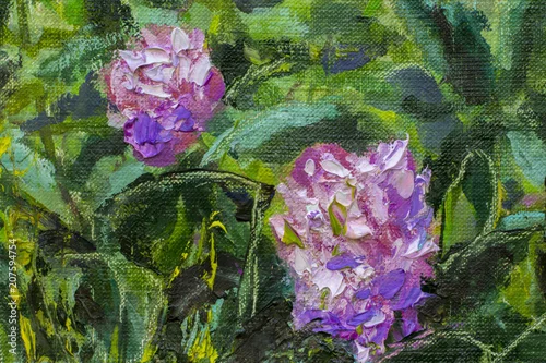 Obraz Oryginalny ręcznie malowany abstrakcyjny obraz olejny w jasnych kwiatach. czerwony fioletowy różowy streszczenie kwiaty. Makro impasto.