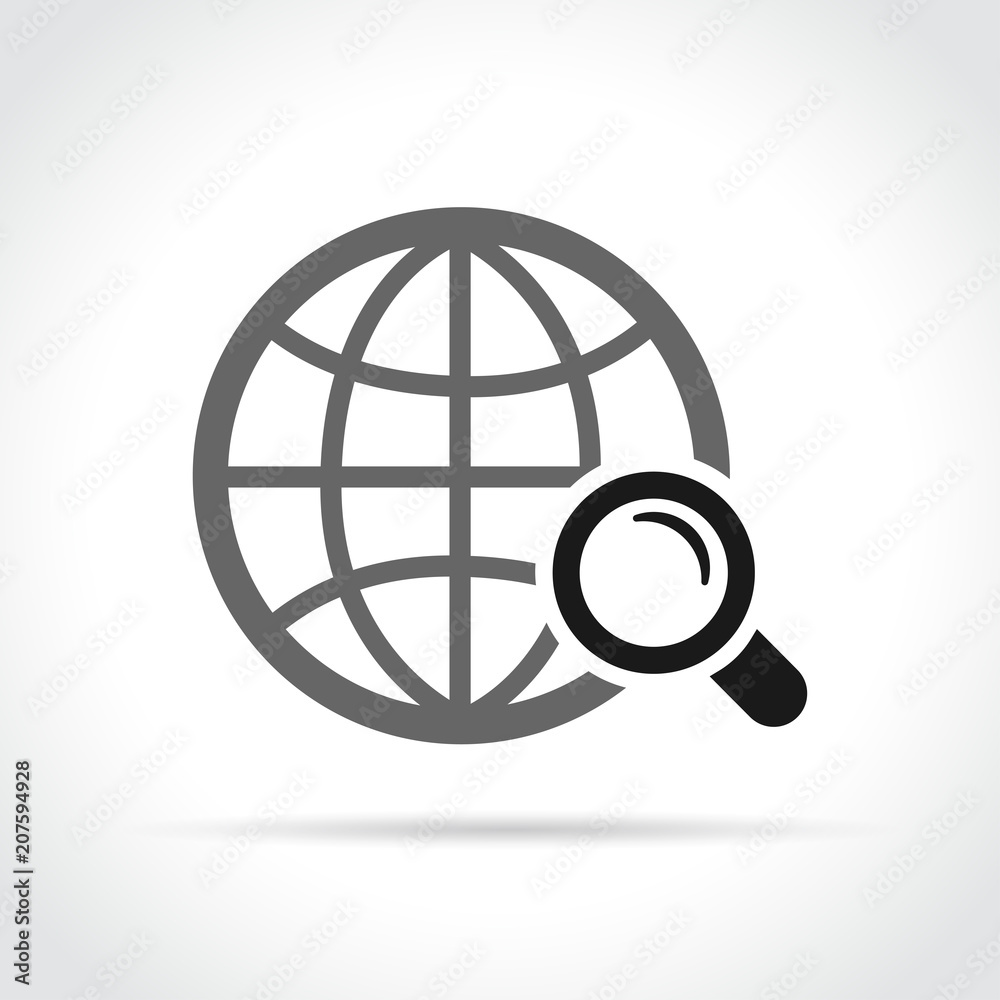 earth and magnifying glass icon earth and magnifying glass icon