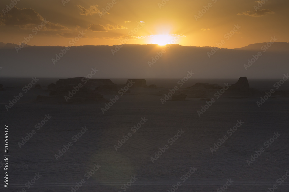 Sunset at the Dasht-e Lut desert near Kerman, Iran.