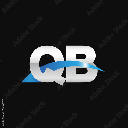 Initial letter QB, overlapping movement swoosh logo, metal silver blue color on black background