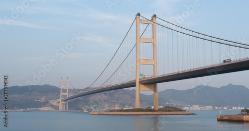 Tsing ma suspension bridge with blue sky