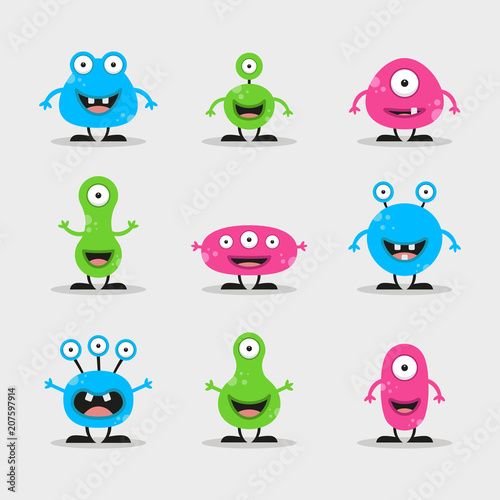 Cool, fun, cute Creature / alien - blue, green, pink & black - vector illustration 
