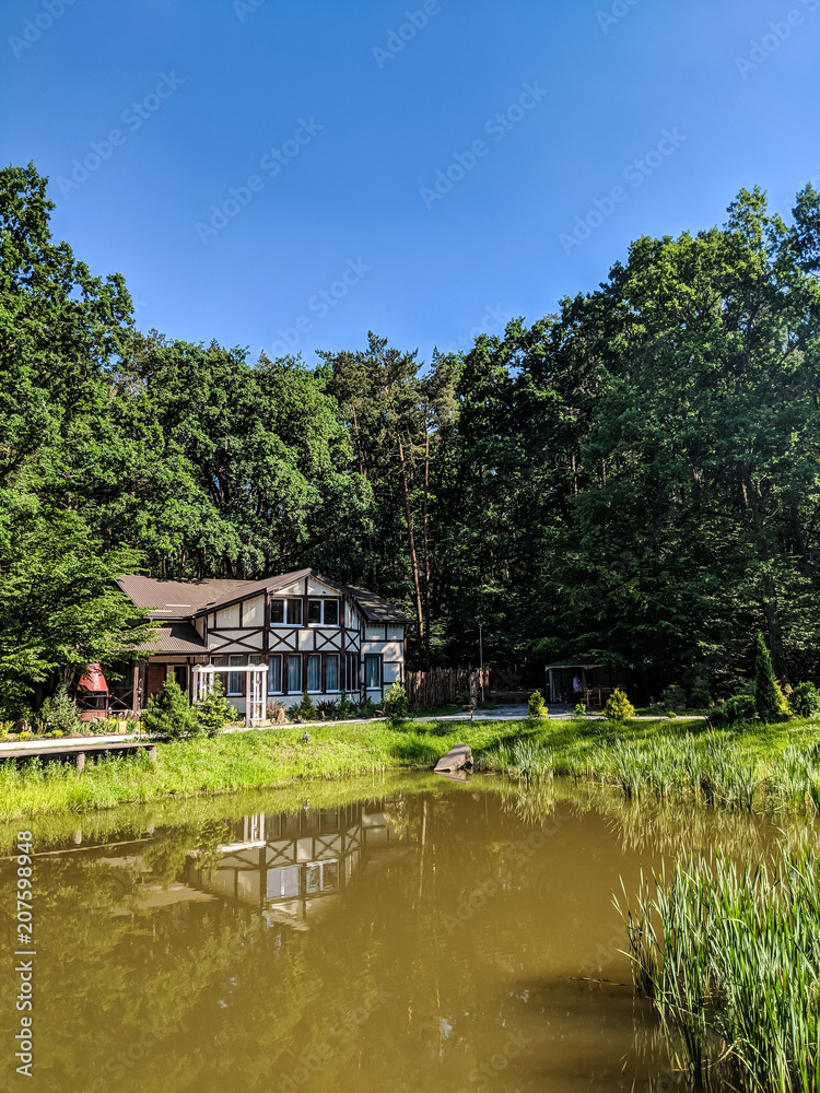 Landscape of nature with lake and grass in the summer season Landscape of nature with lake and grass in the summer season