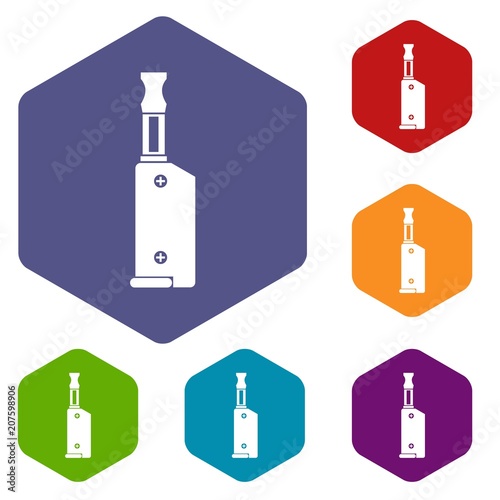 Electronic cigarette with mouthpiece icons set rhombus in different colors isolated on white background