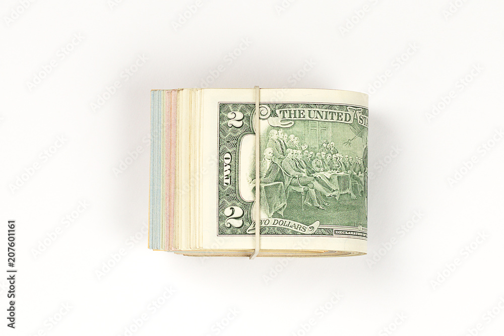 Stack of USA 2 dollars isolated on white background. Stack of USA 2 dollars isolated on white background.