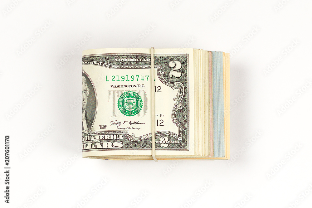 Stack of USA 2 dollars isolated on white background. Stack of USA 2 dollars isolated on white background.