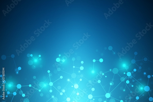 Molecular structure background. Abstract background with molecule DNA. Medical, science and digital technology with connected lines and dots.