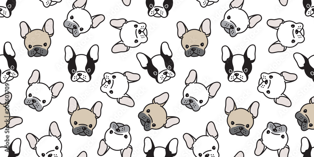 Dog seamless pattern french bulldog pug head vector wallpaper background  repeat cartoon isolated Stock Vector | Adobe Stock
