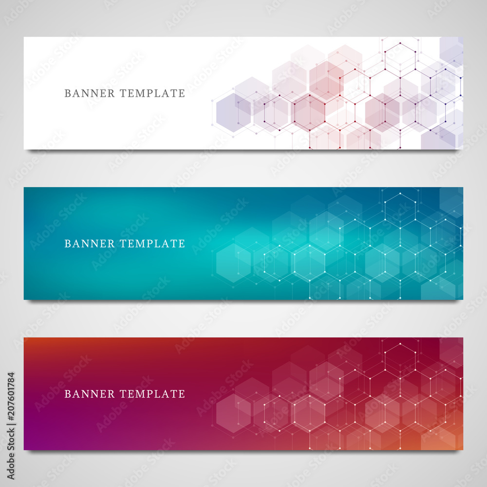 Science, medical and digital technology banners. Geometric abstract background with hexagons.