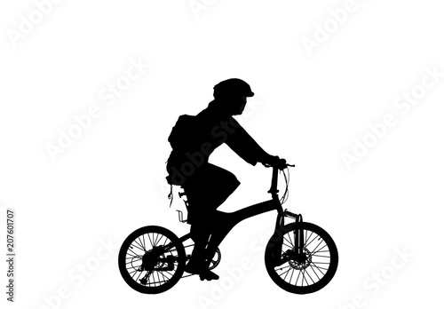 Silhouette man and bike relaxing on white background. © rathchapon