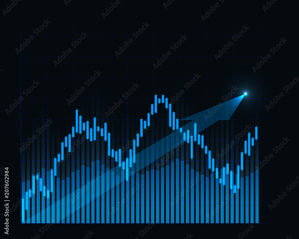 Blue chart of growth of financial investments with arrows Blue chart of growth of financial investments with arrows