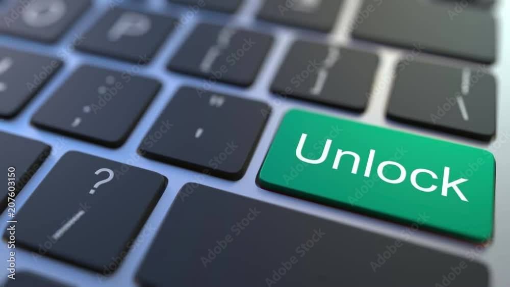 LOCK key turning over to UNLOCK button on the keyboard. Conceptual 3D animation LOCK key turning over to UNLOCK button on the keyboard. Conceptual 3D animation