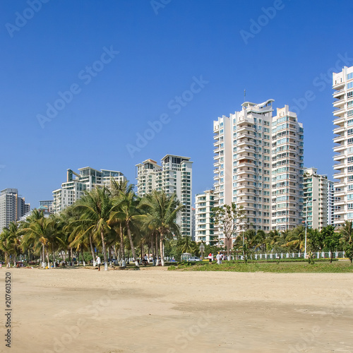 Modern apartment buildings near a beach in tropical Sanya, Hainan Island, China © tonyv3112