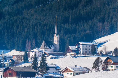 Winter rural landscape near the lake Vorderer Gosausee. Austria