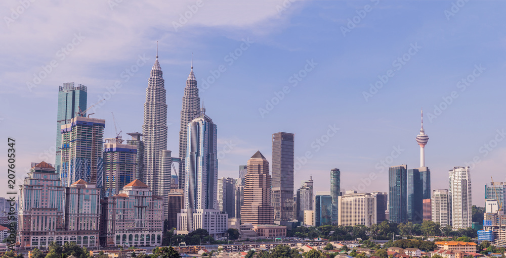 Kuala Lumpur skyline, view of the city, skyscrapers with a beautiful sky in the morning