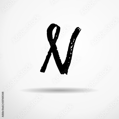 Letter N. Handwritten by dry brush. Rough strokes textured font. Vector illustration. Grunge style alphabet.
