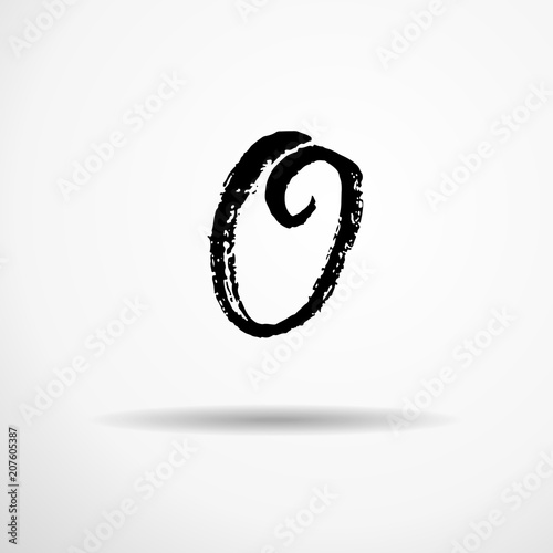 Letter O. Handwritten by dry brush. Rough strokes textured font. Vector illustration. Grunge style alphabet.